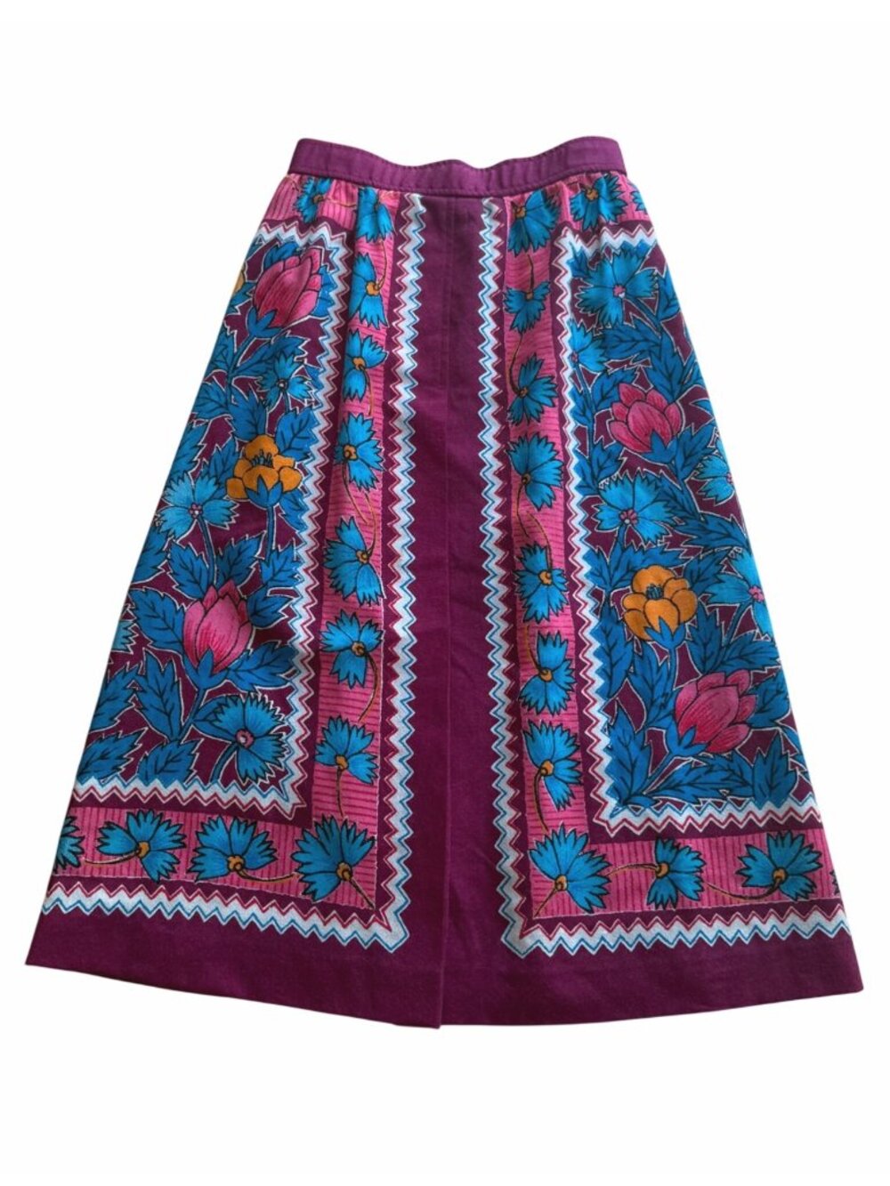 Gay Gibson Women's Midi Skirt 9 Junior Purple Floral Border Print Vintage 60s
